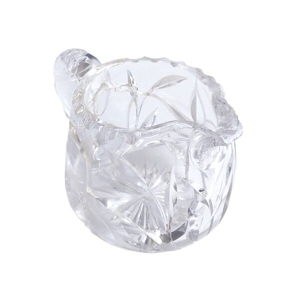 Vintage Cut Crystal Sugar Bowl Creamer Bowl Floral Star Etched Clear Glass MCM - Picture 10 of 14